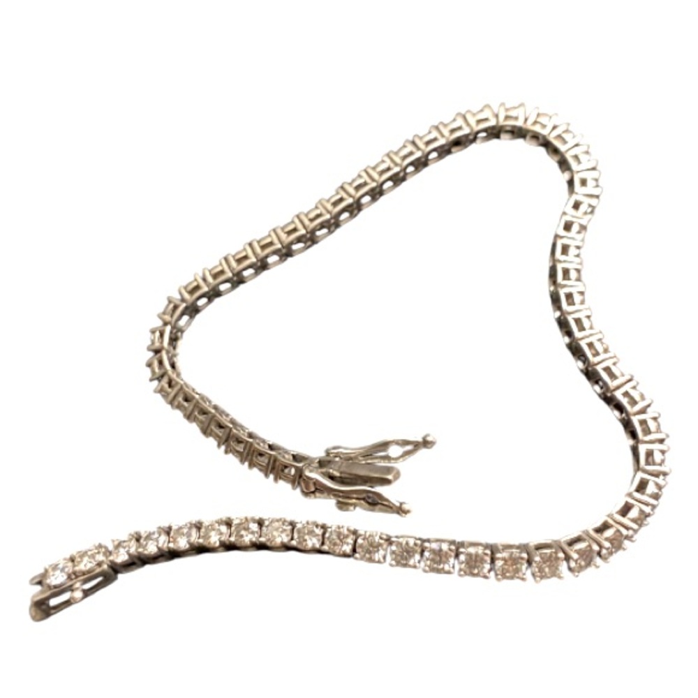 925 STERLING SILVER Vintage Cubic Zirconia
Box Link Chain Ladies Tennis Bracelet